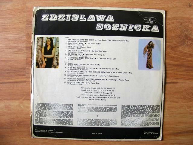 Zdzisława Sośnicka - Zdzisława Sośnicka 1 LP - 1971 - Zdzisława Sośnicka - tył.jpg