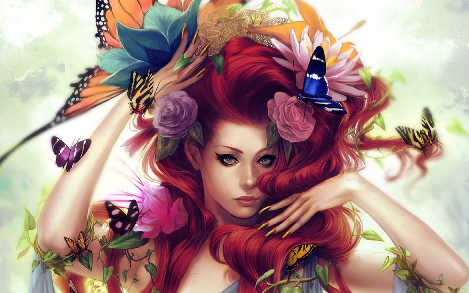 Kobiety fantasy - kobieta_kwiaty_motyle.jpg